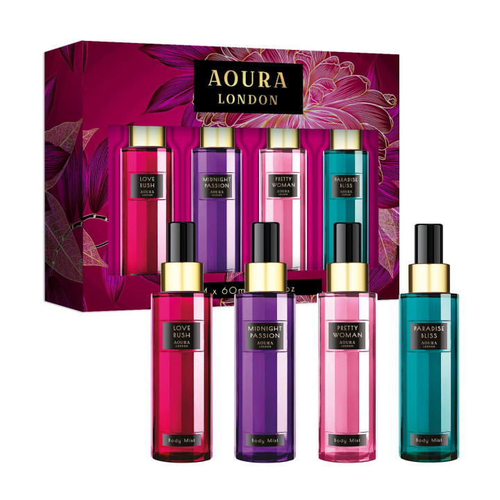 AOURA LONDON Collection Womens Body Mist Gift Set with Midnight Passio