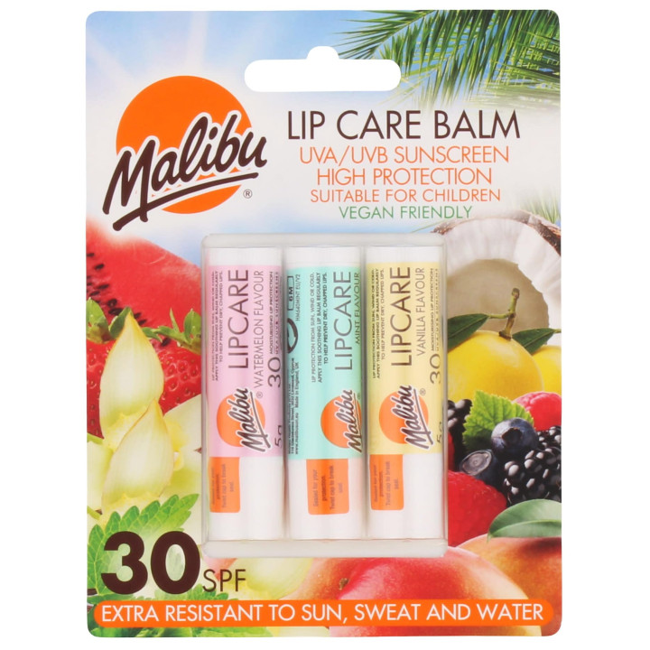 Malibu Sun SPF 30 Watermelon Lip Balm Sunscreen – White – 3 x