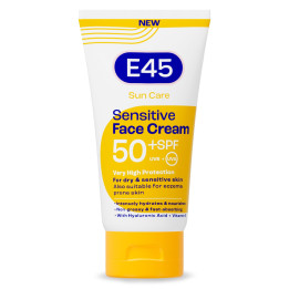 E45 SPF50+ Sensitive Sun Cream for Face with Hyaluronic Acid - UVA and
