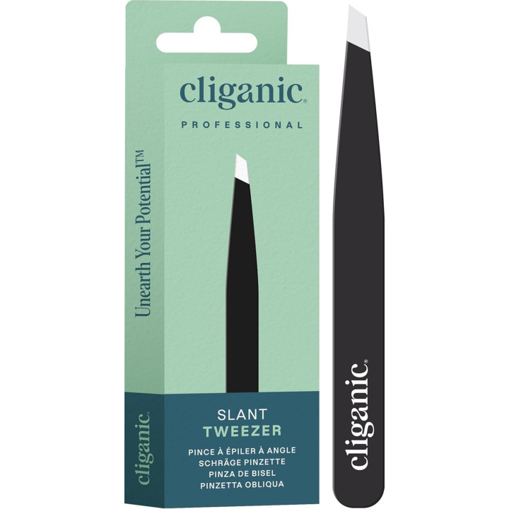 Cliganic Professional Eyebrow Tweezers Slant Tip - Precision for Men &