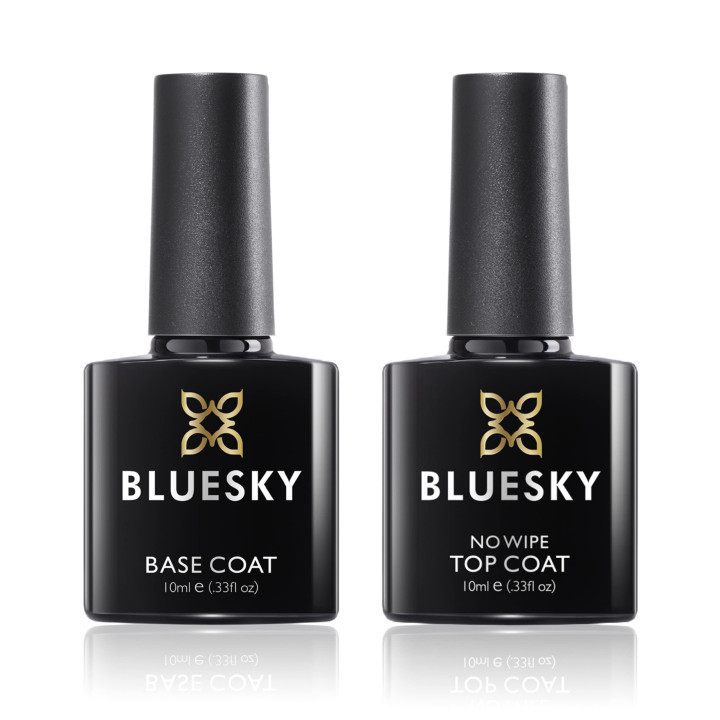 Bluesky Gel Nail No Wipe Top Coat and Base Coat Set, 2 x 10ml, Clear 1