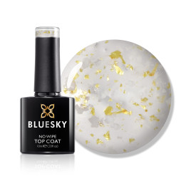 Bluesky No Wipe Flower Top Coat 10ml, Clear Gel with Gold Flakes Flowe