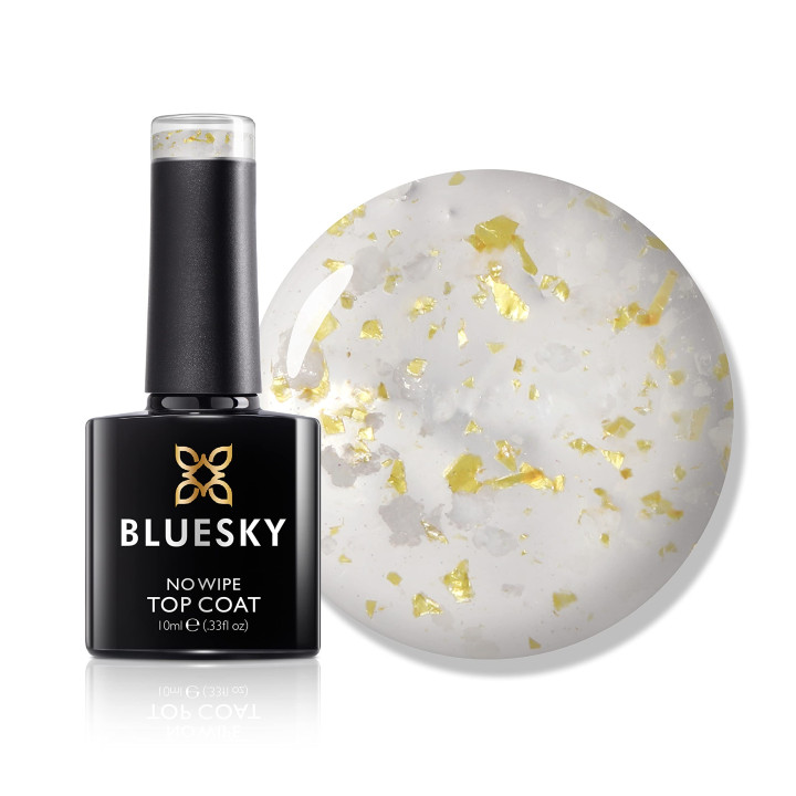 Bluesky No Wipe Flower Top Coat 10ml, Clear Gel with Gold Flakes Flowe