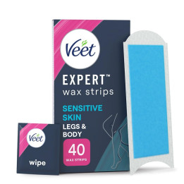 Veet Expert Legs & Body Cold Wax Strips, Sensitive Skin, 40 Strips, 4 