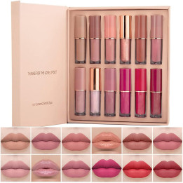 12 Colors Nude Liquid Lipstick Makeup Set Matte Velvet Non-Stick Cup N