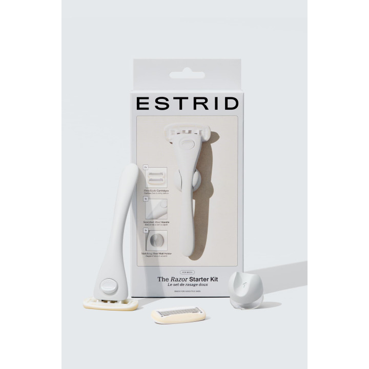 Estrid Starter Kit - Steel Razor + 2 * 5 blade Refill + Wall holder Ra